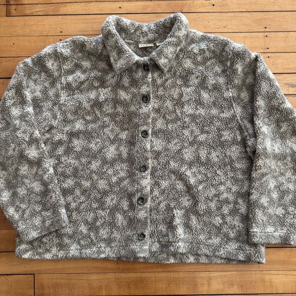 Vintage 90’s LL Bean Fleece Jacket Women’s Rustic Tan Cream White Floral Size Xl
